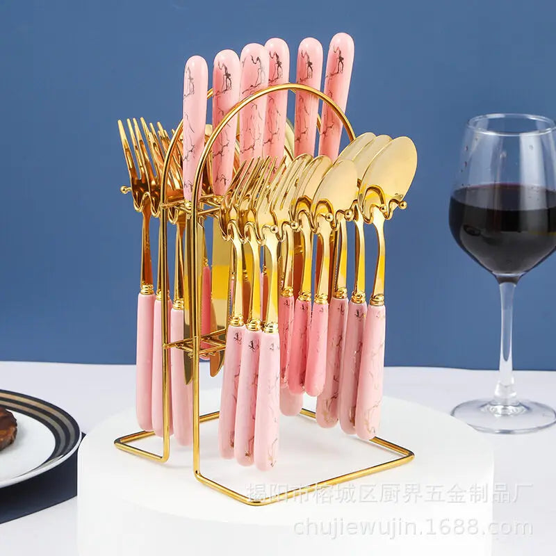 24Pcs Forks and Spoons Tableware Set Stainless Steel Forks and Spoons Cutlery Set for Home Kitchen Restaurant